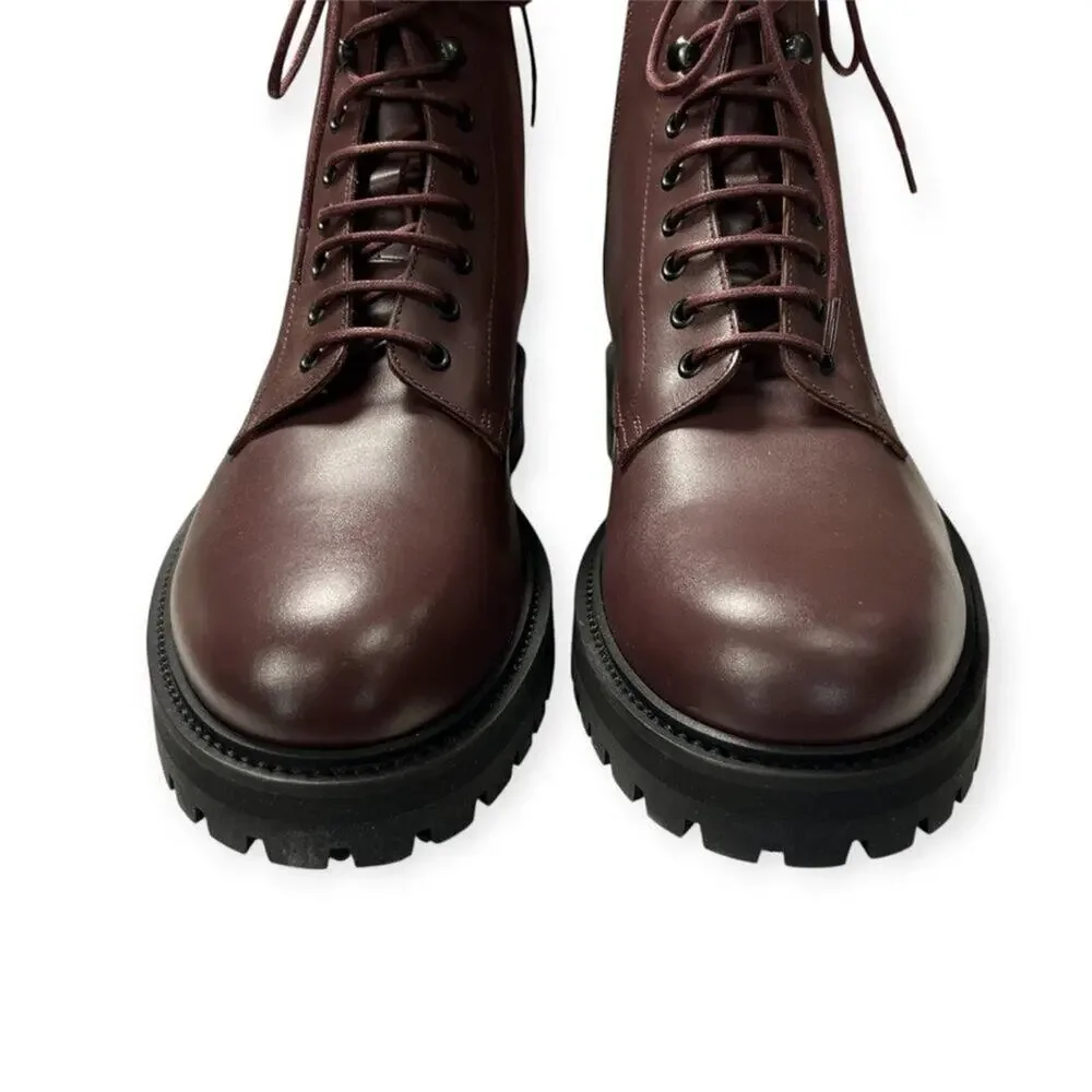 Common Projects Burgundy Leather Combat Boot EU 42 2453 NEW MADE IN ITALY